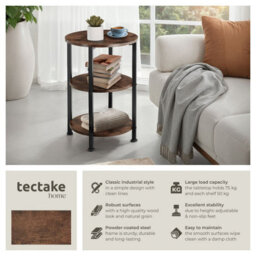 Tectake Bedside Table Colchester - Industrial Style, Round With 3 Shelves, 40 X 61 Cm - Industrial Wood Dark, Rustic - thumbnail 2