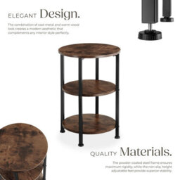 Tectake Bedside Table Colchester - Industrial Style, Round With 3 Shelves, 40 X 61 Cm - Industrial Wood Dark, Rustic - thumbnail 3
