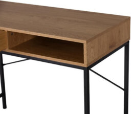 Industrial Computer Desk With Drawer Home Office Study Writing Table Wooden Workstation Oak Effect Black Metal Frame - thumbnail 8