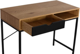 Industrial Computer Desk With Drawer Home Office Study Writing Table Wooden Workstation Oak Effect Black Metal Frame - thumbnail 7