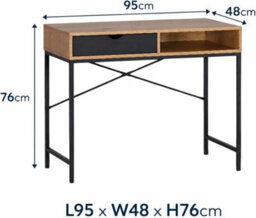Industrial Computer Desk With Drawer Home Office Study Writing Table Wooden Workstation Oak Effect Black Metal Frame - thumbnail 3