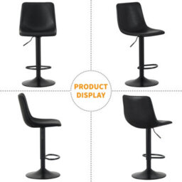 MCC Direct Set Of 2 Height Adjustable Kitchen Bar Stool Breakfast Chairs With Footrest Black- Stefan - thumbnail 4