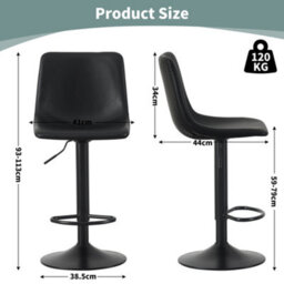 MCC Direct Set Of 2 Height Adjustable Kitchen Bar Stool Breakfast Chairs With Footrest Black- Stefan - thumbnail 6