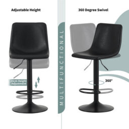 MCC Direct Set Of 2 Height Adjustable Kitchen Bar Stool Breakfast Chairs With Footrest Black- Stefan - thumbnail 3