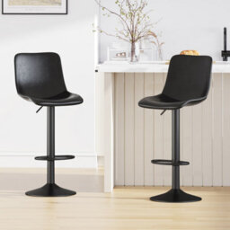 MCC Direct Set Of 2 Height Adjustable Kitchen Bar Stool Breakfast Chairs With Footrest Black- Stefan - thumbnail 5
