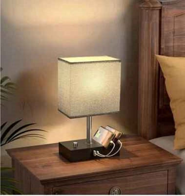Usb Bedside Lamp With 2 Charging Ports Soft Light, Modern Design - image 1