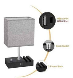 Usb Bedside Lamp With 2 Charging Ports  Soft Light, Modern Design - thumbnail 5