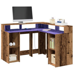 Berkfield Desk With Led Lights Old Wood 130X130X91 Cm Engineered Wood - thumbnail 1