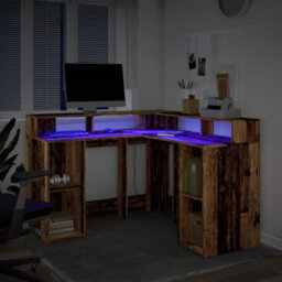 Berkfield Desk With Led Lights Old Wood 130X130X91 Cm Engineered Wood - thumbnail 5