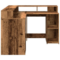Berkfield Desk With Led Lights Old Wood 130X130X91 Cm Engineered Wood - thumbnail 7