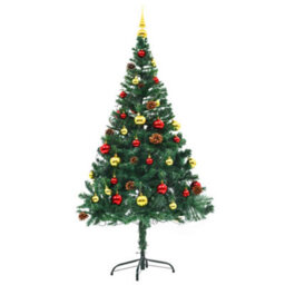 Berkfield Artificial Christmas Tree With Baubles And Leds Green 150 Cm - thumbnail 3