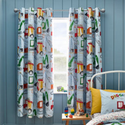 Catherine Lansfield Kids Digger Dreams Fully Reversible 66X72 Inch Eyelet Curtains Two Panels Blue - thumbnail 2