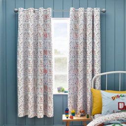 Catherine Lansfield Kids Digger Dreams Fully Reversible 66X72 Inch Eyelet Curtains Two Panels Blue - thumbnail 3