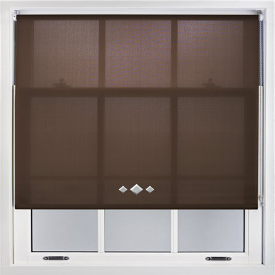 FURNISHED Trimmable Roller Blind With Triple Diamond Chrome Eyelet And Metal Fittings - Mocha Daylight Shade (W)140Cm X (L)165Cm