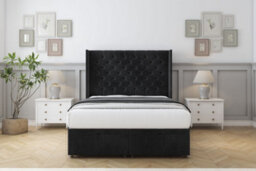 "Sloomy Dior Black Naples Ottoman Bed Base With 54"" Wingback Headboard 4' Small Double"