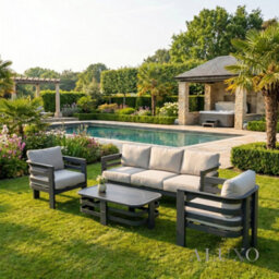 Aluxo Andros 5-Seater Luxury Lounge Set - Onyx Aluminium & Sintered Stone Table - thumbnail 2
