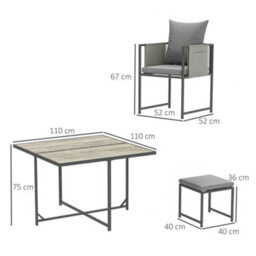 Wyld Haus Layori 9-Piece Grey Cube Garden Dining Set - Steel Frame, Wood-Effect Pspc Tabletop, Cushioned Seating - thumbnail 3