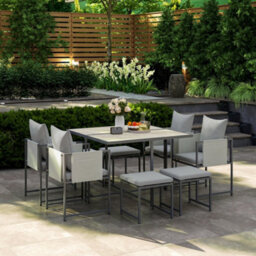 Wyld Haus Layori 9-Piece Grey Cube Garden Dining Set - Steel Frame, Wood-Effect Pspc Tabletop, Cushioned Seating - thumbnail 8