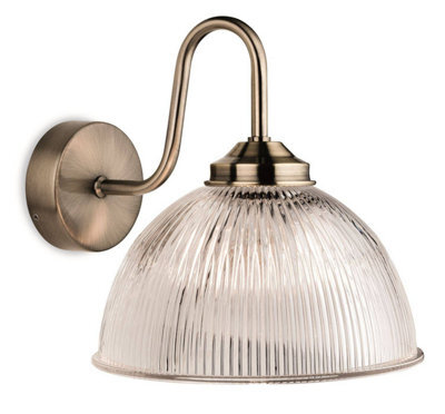 Luminosa Lighting Luminosa Ashford 1 Light Wall Light Antique Brass With Clear Ribbed Glass, E14