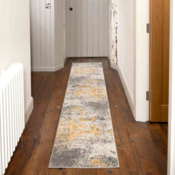 Loomed Silver Grey Ochre Distressed Abstract Runner Rug 60X240Cm - thumbnail 2