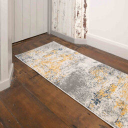 Loomed Silver Grey Ochre Distressed Abstract Runner Rug 60X240Cm - thumbnail 1