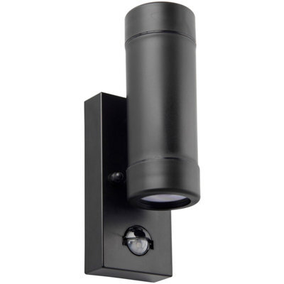 Up & Down Ip44 Outdoor Wall Light With Pir Sensor - 2 X 7W Led Gu10 - Matt Black - image 1