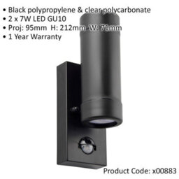 Up & Down Ip44 Outdoor Wall Light With Pir Sensor - 2 X 7W Led Gu10 - Matt Black - thumbnail 2