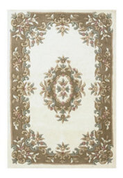 Handmade Bordered Floral Easy To Clean Cream Beige Traditional Wool Rug For Living Room & Bedroom-80Cm X 150Cm - thumbnail 3