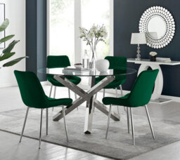 Furniturebox Uk Vogue Round Dining Table And 4 Green Pesaro Silver Leg Chairs