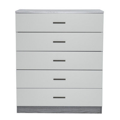 Urbnliving Height 90.5Cm 5 Drawer Wooden Bedroom Chest Cabinet Modern Ash Grey Carcass And Grey Drawers Wide Storage Cupboard - image 1