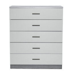 Urbnliving Height 90.5Cm 5 Drawer Wooden Bedroom Chest Cabinet Modern Ash Grey Carcass And Grey Drawers Wide Storage Cupboard - thumbnail 1