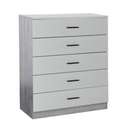 Urbnliving Height 90.5Cm 5 Drawer Wooden Bedroom Chest Cabinet Modern Ash Grey Carcass And Grey Drawers Wide Storage Cupboard - thumbnail 4