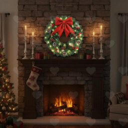 Amorly 40Cm Pre Lit Christmas Wreath For Front Door, Led Lighted Artificial Wreath With Red Bow, Berries Pine Cones, Battery Powered - thumbnail 7