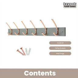 Keypak Wall Mounted Coat Rack 6 Polished Copper Hooks On Grey Board - 69Cm Wide Wooden Organiser For Entryways, Bedrooms, Kitchens - thumbnail 3