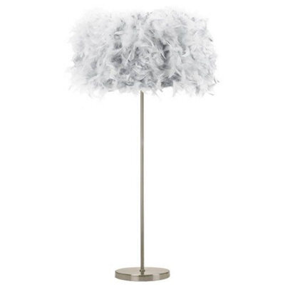 Happy Homewares Modern And Chic Real Grey Feather Floor Lamp With Satin Nickel Base And Switch - image 1