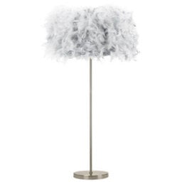 Happy Homewares Modern And Chic Real Grey Feather Floor Lamp With Satin Nickel Base And Switch - thumbnail 1