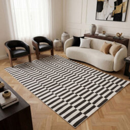 The Rugs Loft Dark Grey And Ivory Striped Living Room Area Rug And Runners Soft Pile - thumbnail 3