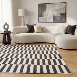 The Rugs Loft Dark Grey And Ivory Striped Living Room Area Rug And Runners Soft Pile - thumbnail 4