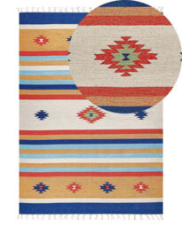 Beliani Rug Taronik Multicolour 140 X 200 Cm Cotton Kilim - thumbnail 1