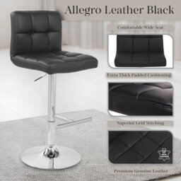 Lamboro Allegro Real Leather Bar Stool, Lumbar Support With Gas Lift Feature, Breakfast Barstool, Black - thumbnail 2