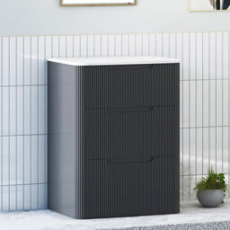 Royal Bathrooms Avenza 600mm Matt Obsidian Black Floor Standing Vanity Unit 3 Drawer Carrara White Undrilled Worktop & No Basin - thumbnail 4