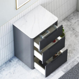 Royal Bathrooms Avenza 600mm Matt Obsidian Black Floor Standing Vanity Unit 3 Drawer Carrara White Undrilled Worktop & No Basin - thumbnail 6