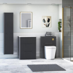Royal Bathrooms Avenza 600mm Matt Obsidian Black Floor Standing Vanity Unit 3 Drawer Carrara White Undrilled Worktop & No Basin - thumbnail 5