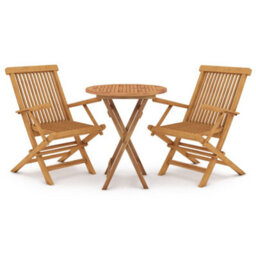 Berkfield 3 Piece Garden Dining Set Solid Wood Teak - thumbnail 2
