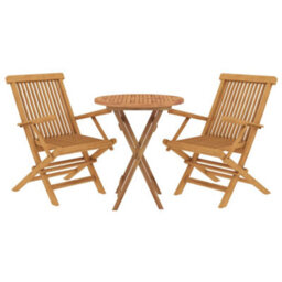Berkfield 3 Piece Garden Dining Set Solid Wood Teak - thumbnail 3