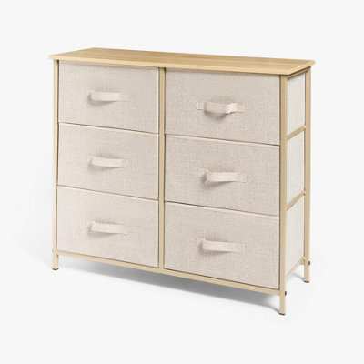 OHS Brooklyn 6 Chest Of Canvas Drawers Storage Organiser With Wood Top - image 1