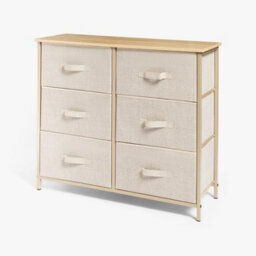 OHS Brooklyn 6 Chest Of Canvas Drawers Storage Organiser With Wood Top - thumbnail 1