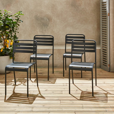 Sweeek - Set Of 4 Stackable Steel Garden Chairs Amelia Anthracite 44X52X79 Cm - image 1