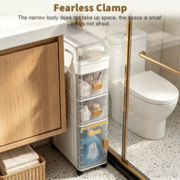 3 Tier Slimline Bathroom Storage Cabinet Narrow - thumbnail 4