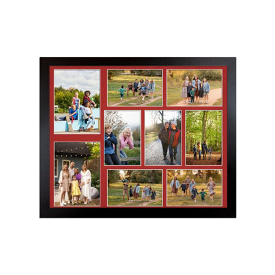 AK Frames 20X16 Black Sleek Multi Photo Frame With Crimson Mount - Holds 9 Apertures (2X) 7X5, (7X) 6X4 Photos - image 1